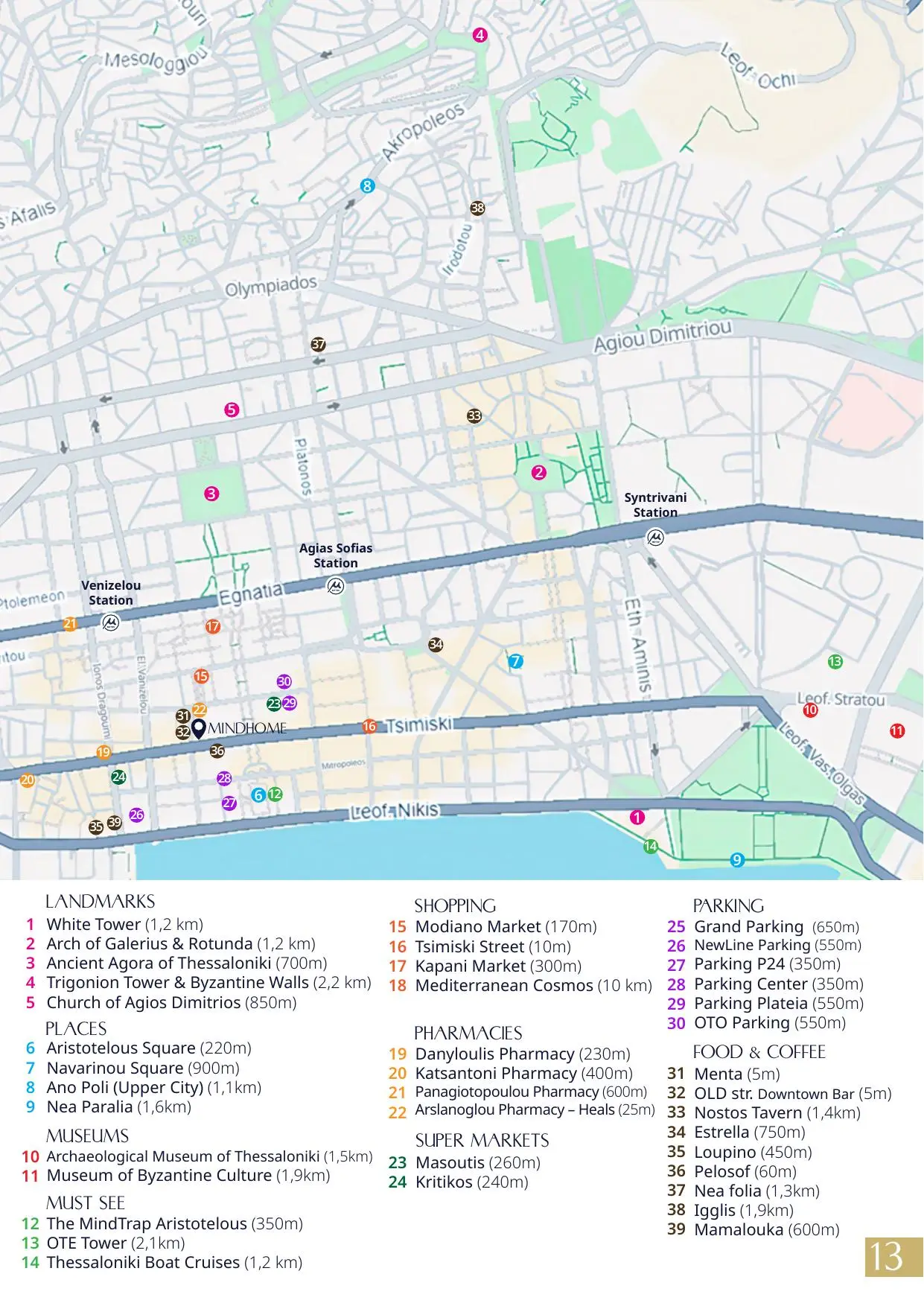 Map of MindHome and central Thessaloniki
